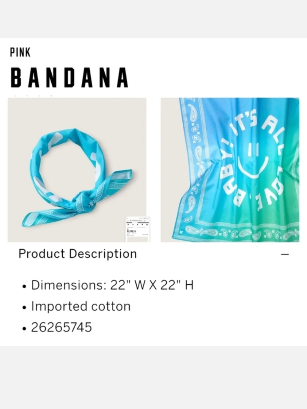 Victoria's secret pink Scarf bandana LIMITED EDITION Blue